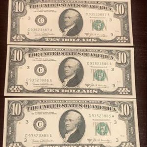 Scare 1969B 3 sequentially numbered Superb Gem uncirculated $10 notes