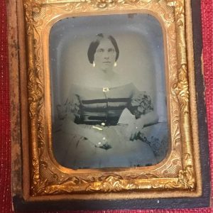 Ambrotype Identified Young Woman in Fancy Dress with Numerous Gold Accents & Gold Rings