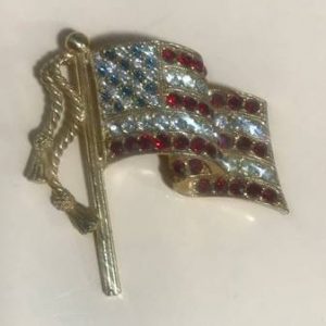 Patriotic Gold & Precious Stones American Flag Pendant