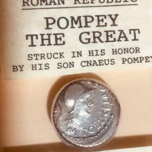 Authentic Pompey Magnus Silver Denarius: Ancient Roman Coin of Historical Significance