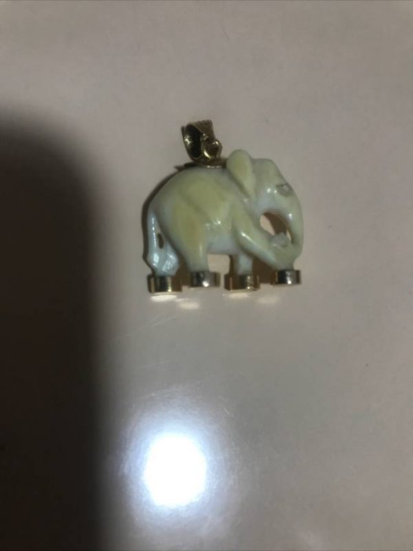 Exquisite Rare Ivory and 18K Gold Elephant Pendant