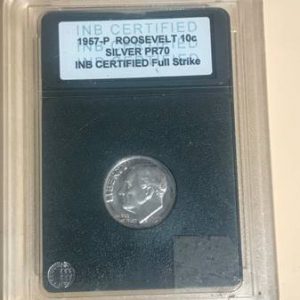 ‘1957 Roosevelt 10 cent Silver PRF 70 INB CERTIFIED