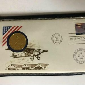 America - France Charles Lindbergh (2) Silver Coins 24KT overlay FDC w/ stamps